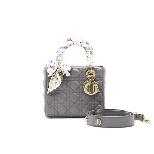 Dior Lady Dior Small Dark Grey LGHW with small scarf