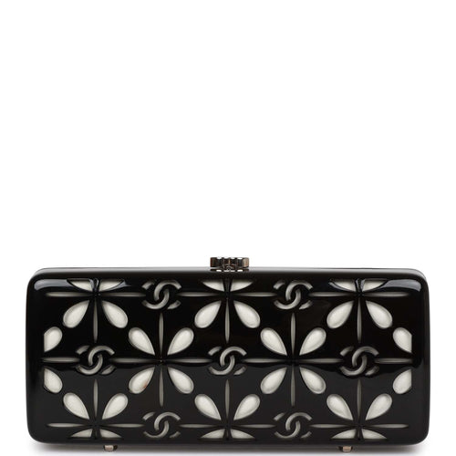 Chanel Minaudiere Box Clutch Black Acrylic Silver Hardware