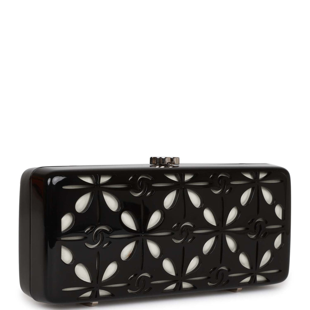 Chanel Minaudiere Box Clutch Black Acrylic Silver Hardware