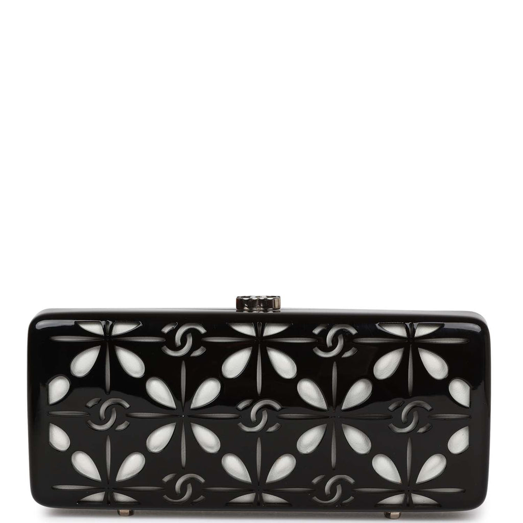 Chanel Minaudiere Box Clutch Black Acrylic Silver Hardware