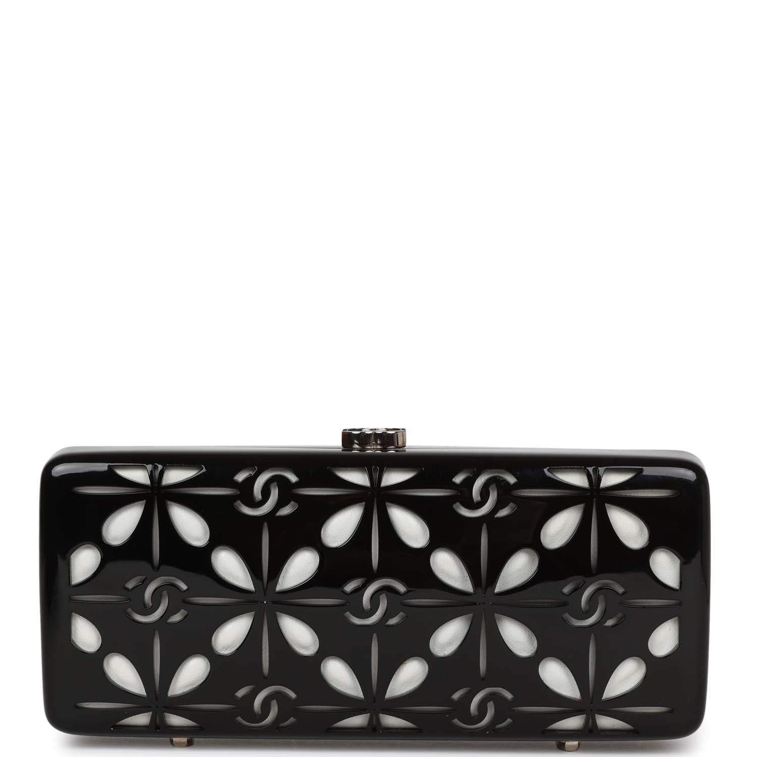 Chanel Minaudiere Box Clutch Black Acrylic Silver Hardware