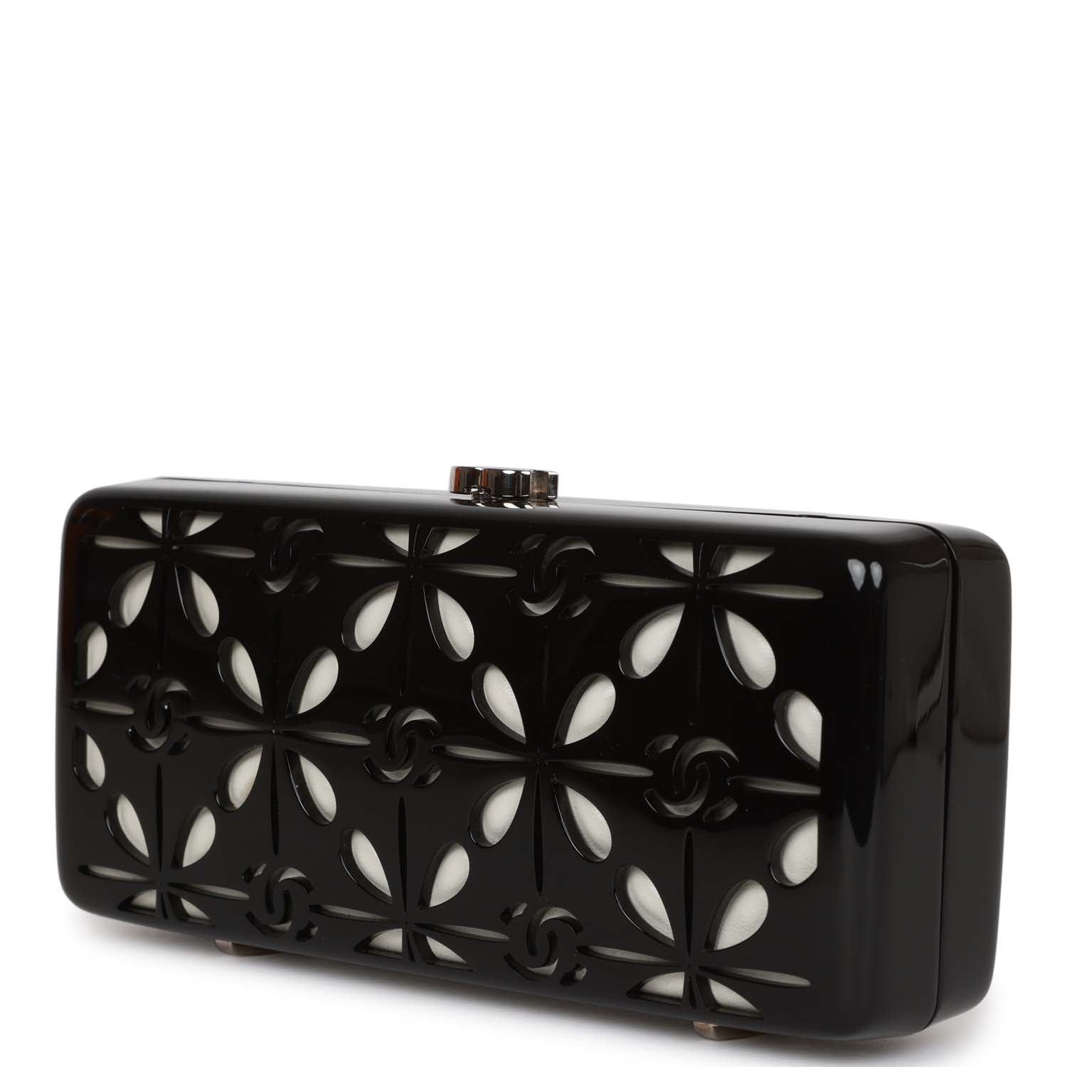 Chanel Minaudiere Box Clutch Black Acrylic Silver Hardware