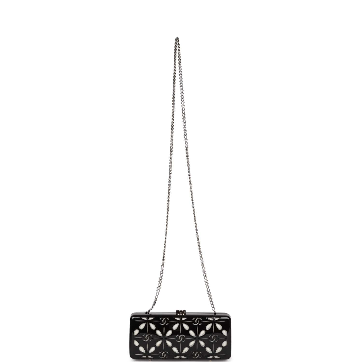 Chanel Minaudiere Box Clutch Black Acrylic Silver Hardware