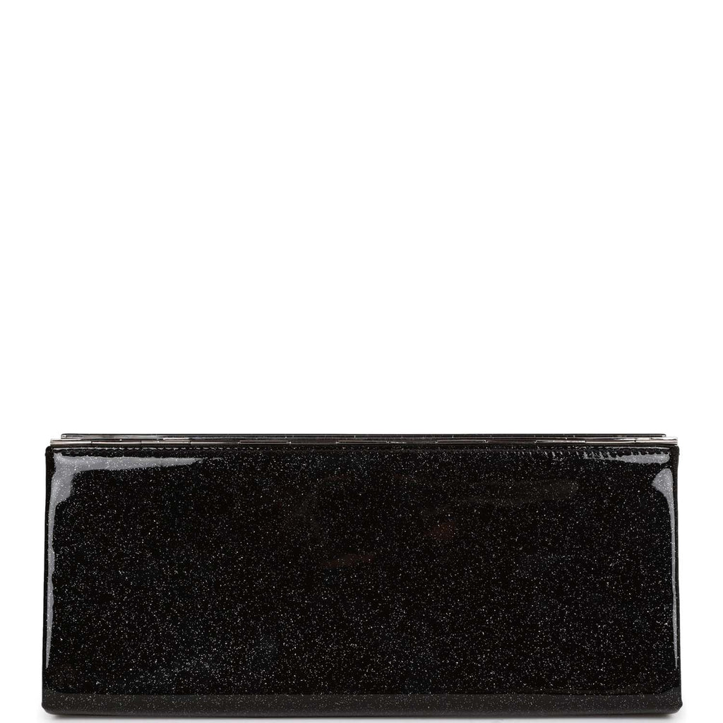 Chanel Minaudiere Long Frame Clutch Black Glitter Patent Silver Hardware