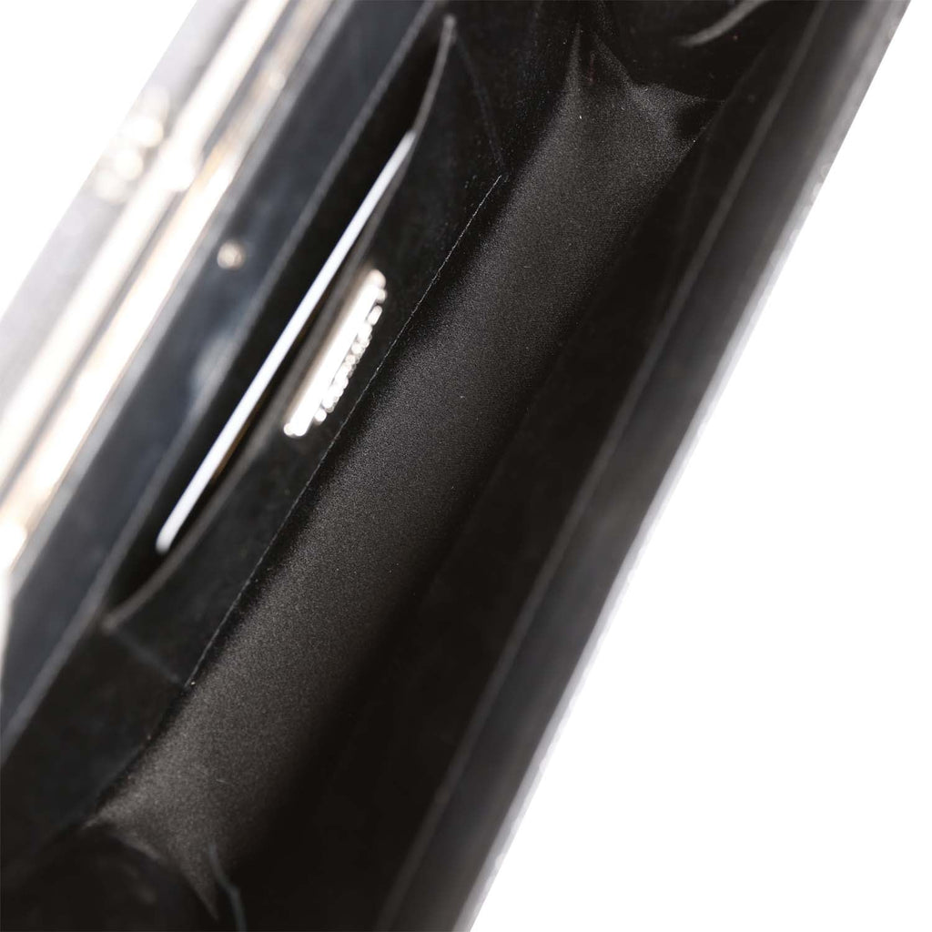 Chanel Minaudiere Long Frame Clutch Black Glitter Patent Silver Hardware