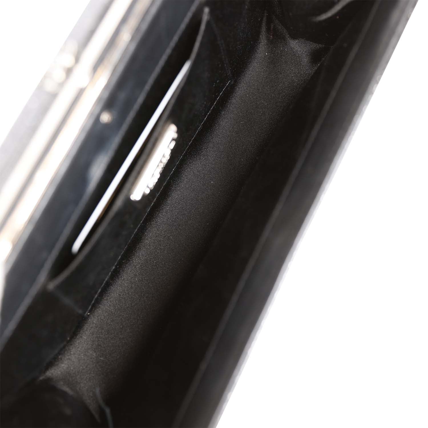 Chanel Minaudiere Long Frame Clutch Black Glitter Patent Silver Hardware