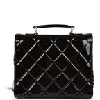 Chanel Accordion Pushlock Top Handle Flap Bag Black Patent Leather Aged Gold Hardware