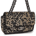 Chanel Medium Single Flap Black and White Tweed With Crystals Silver Hardware