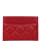 Chanel Card Holder Wallet Red Lambskin Silver Hardware