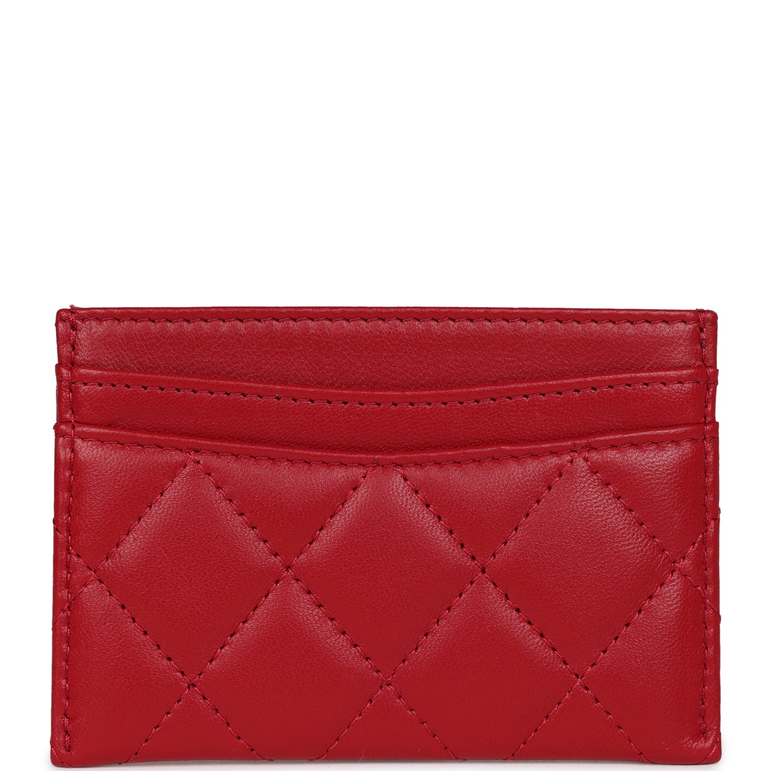 Chanel Card Holder Wallet Red Lambskin Silver Hardware