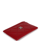 Chanel Card Holder Wallet Red Lambskin Silver Hardware