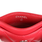 Chanel Card Holder Wallet Red Lambskin Silver Hardware