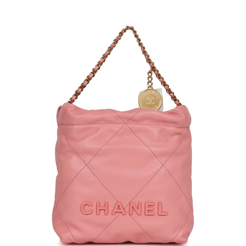 Chanel Mini 22 Bag Pink Shiny Caviar Gold Hardware