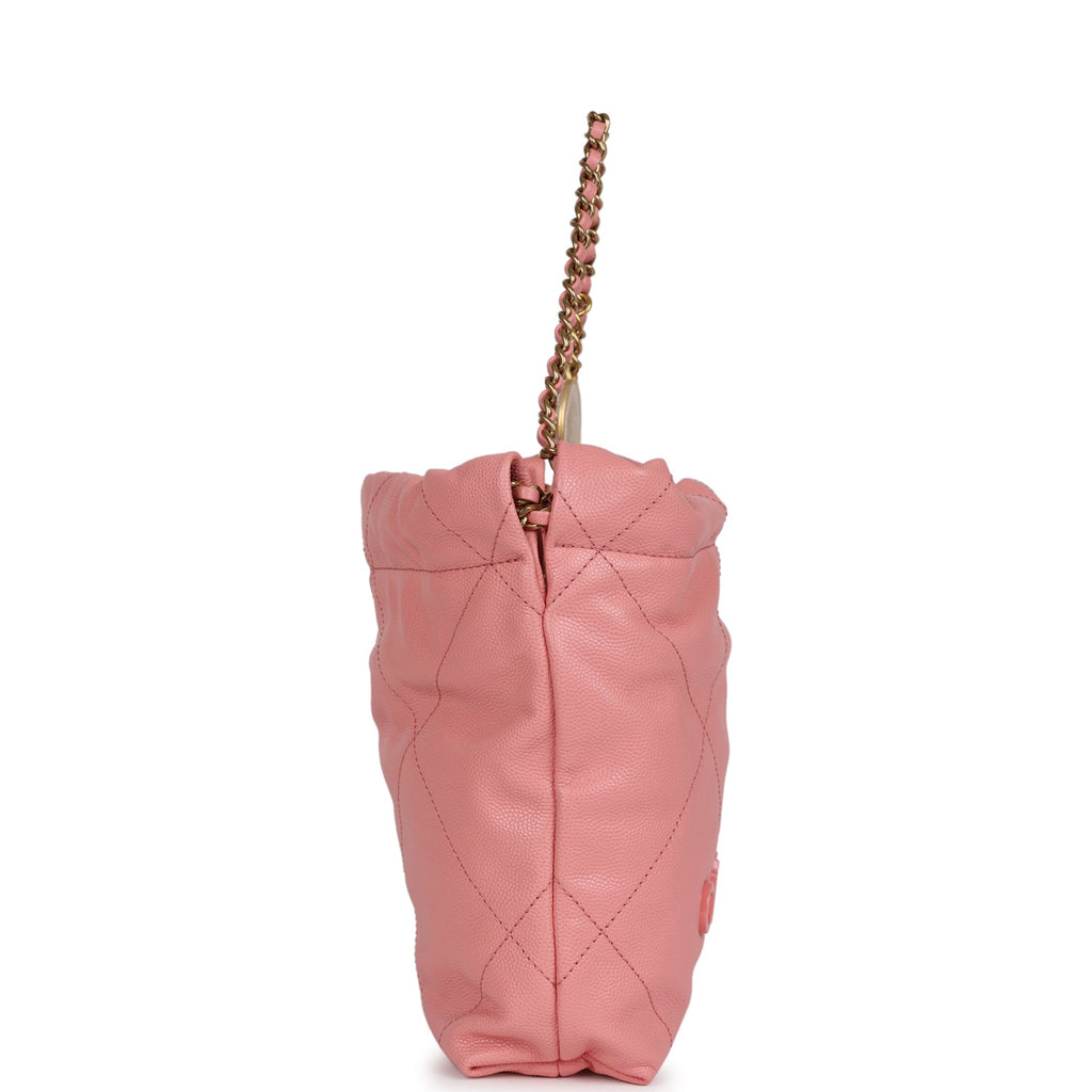 Chanel Mini 22 Bag Pink Shiny Calfskin Lacquered Gold Hardware