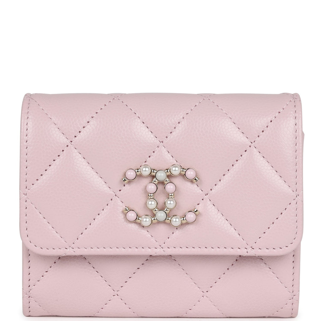 Chanel Mini Crossbody Pearl Wallet Pink Caviar Light Gold Hardware