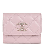 Chanel Mini Crossbody Pearl Wallet Pink Caviar Light Gold Hardware