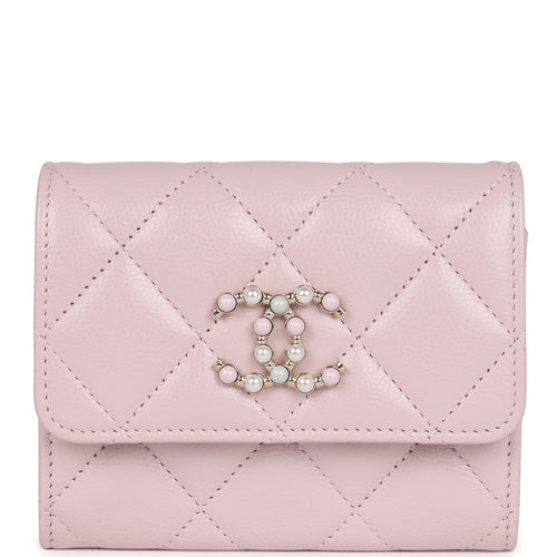 Chanel Mini Crossbody Pearl Wallet Pink Caviar Light Gold Hardware