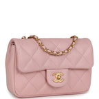 Chanel Mini Rectangular Flap Bag with Heart Chain Pink Lambskin Brushed Gold Hardware