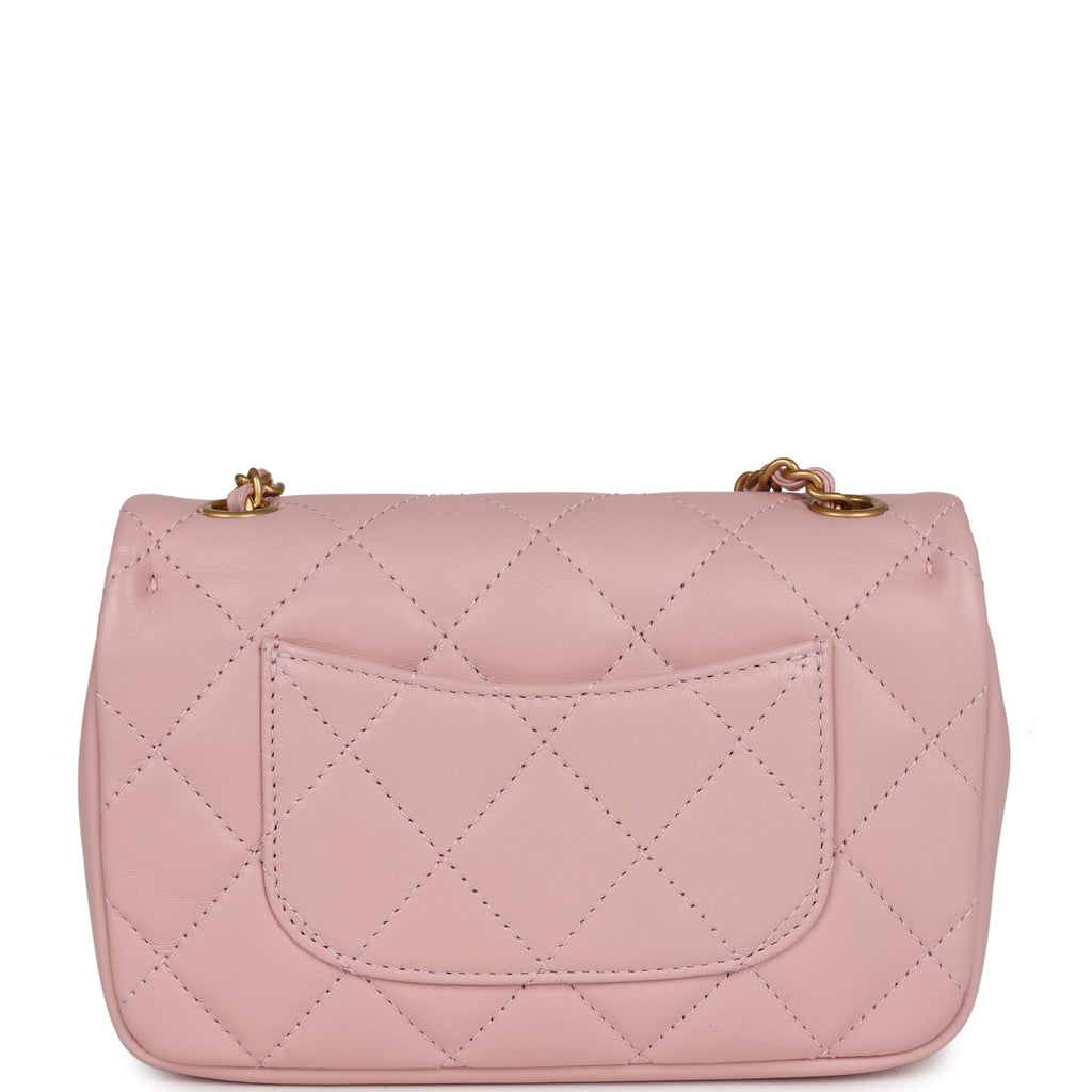 Chanel Mini Rectangular Flap Bag with Heart Chain Pink Lambskin Brushed Gold Hardware