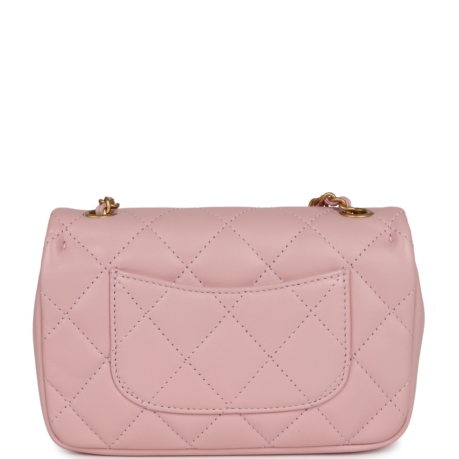 Chanel Mini Rectangular Flap Bag with Heart Chain Pink Lambskin Brushed Gold Hardware