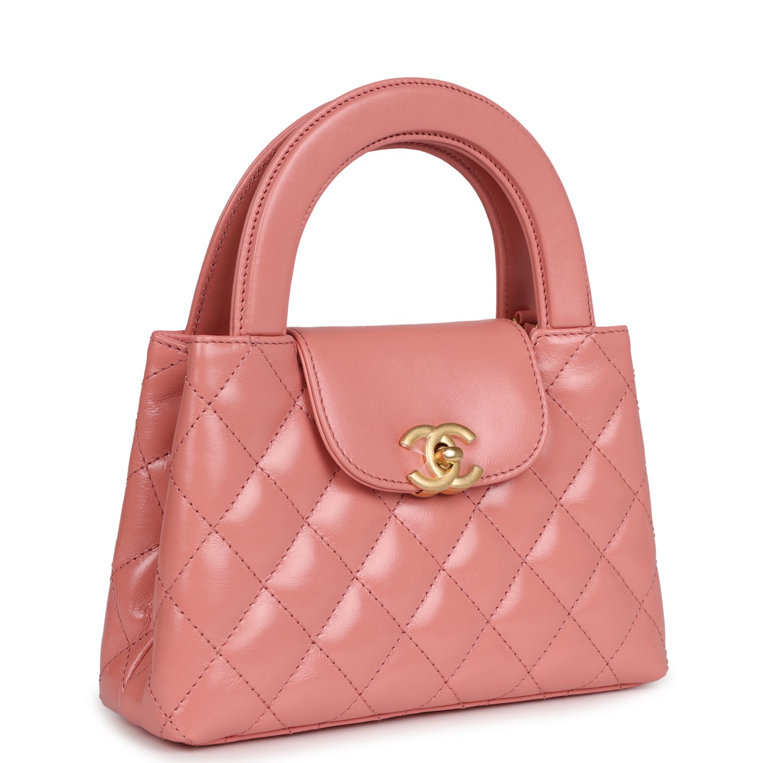 Chanel Small Kelly Shopper Pink Shiny Aged Calfskin Brushed Gold Hardware