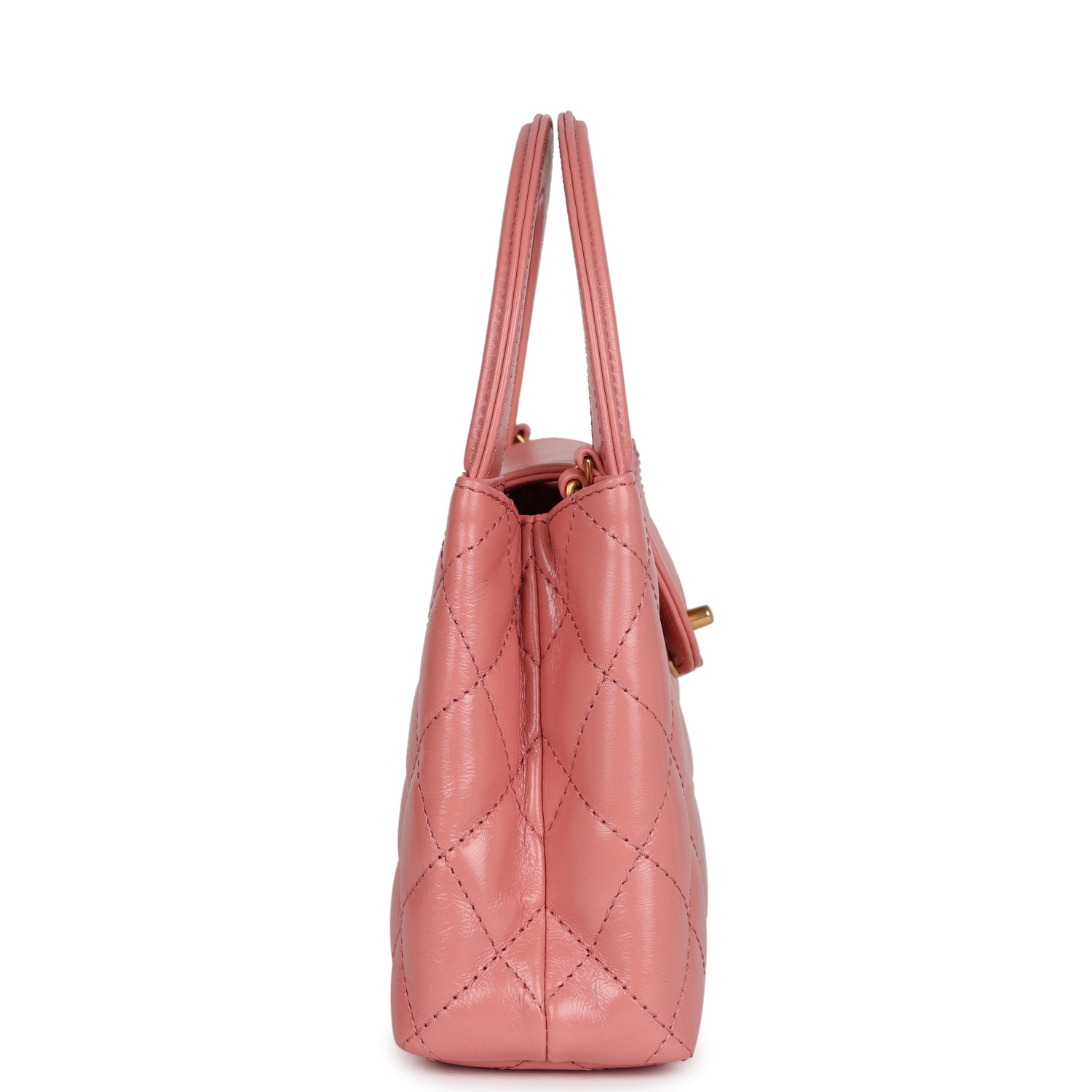 Chanel Small Kelly Shopper Pink Shiny Aged Calfskin Brushed Gold Hardware