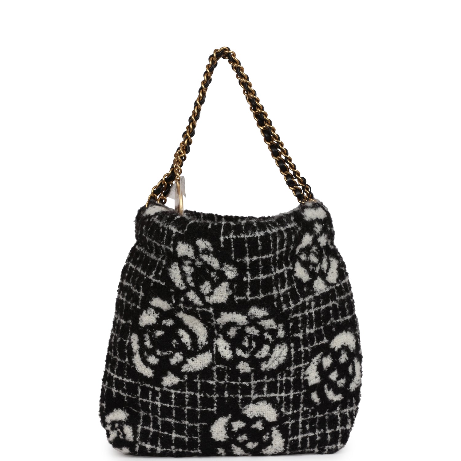 Chanel Mini 22 Bag Black and White Floral Tweed Gold Hardware