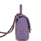 Chanel Mini Sequin Flap Bag with Top Handle Purple Tweed Antique Gold Hardware