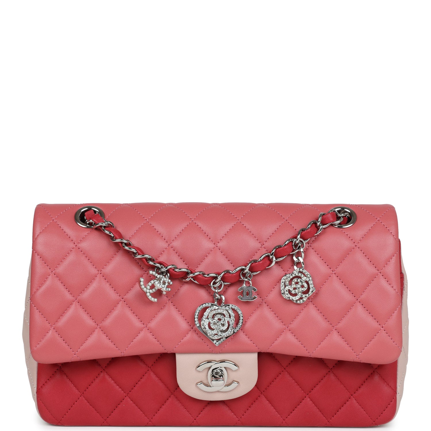 Chanel Medium Valentine Single Flap Bag Tricolored Lambskin Silver Hardware