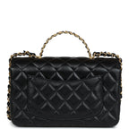 Chanel Mini Rectangular Flap with Top Handle Black Lambskin Antique Gold Hardware
