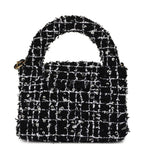 Chanel Nano Kelly Shopper Black, White & Silver Sequin Tweed Brushed Gold Hardware
