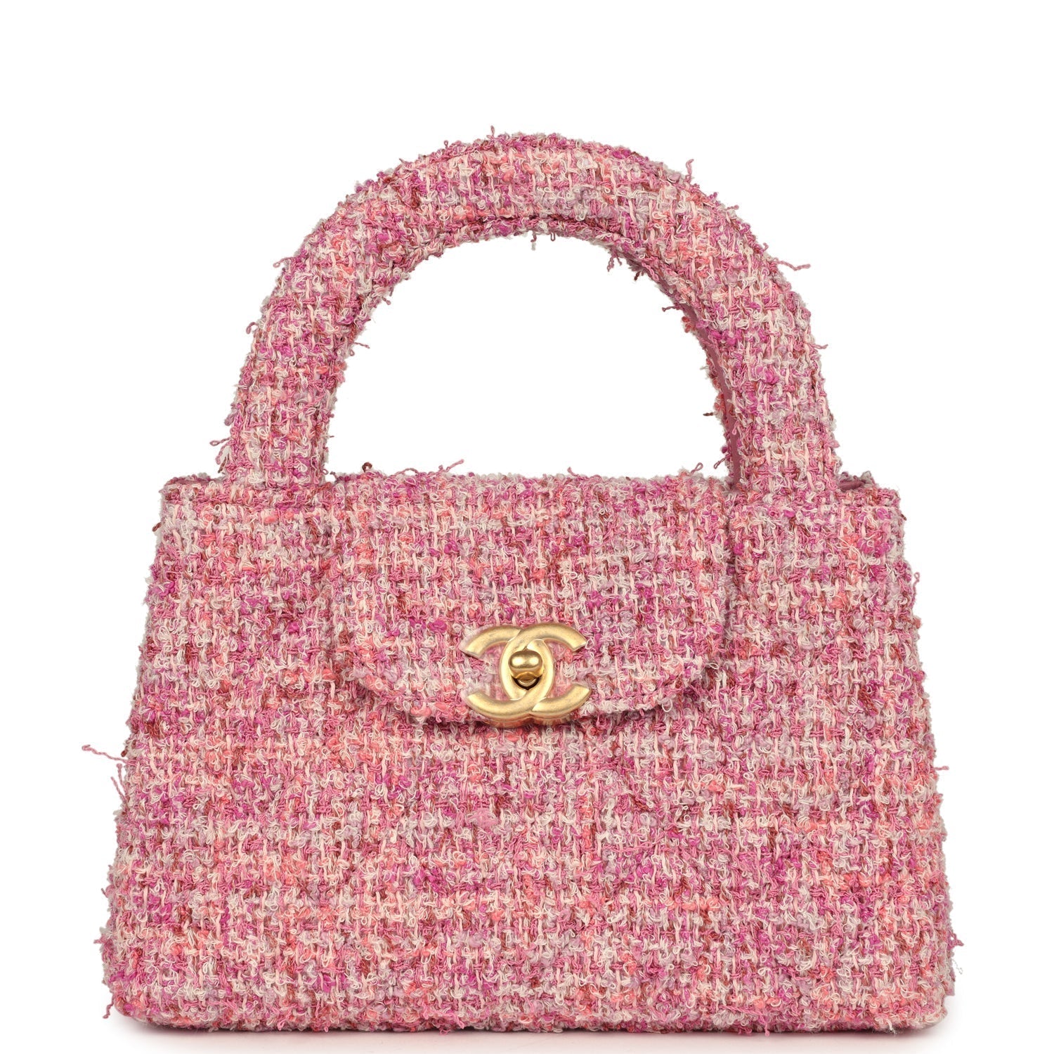 Chanel Small Kelly Shopper Pink Tweed Brushed Gold Hardware