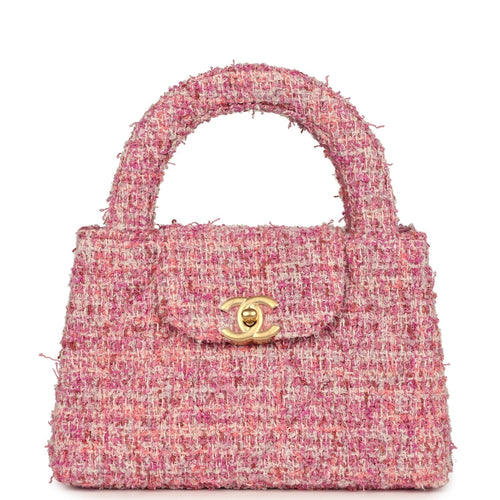 Chanel Small Kelly Shopper Pink Tweed Brushed Gold Hardware