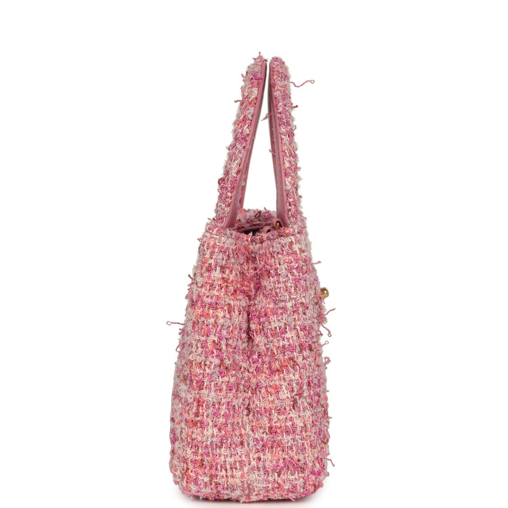 Chanel Small Kelly Shopper Pink Tweed Brushed Gold Hardware