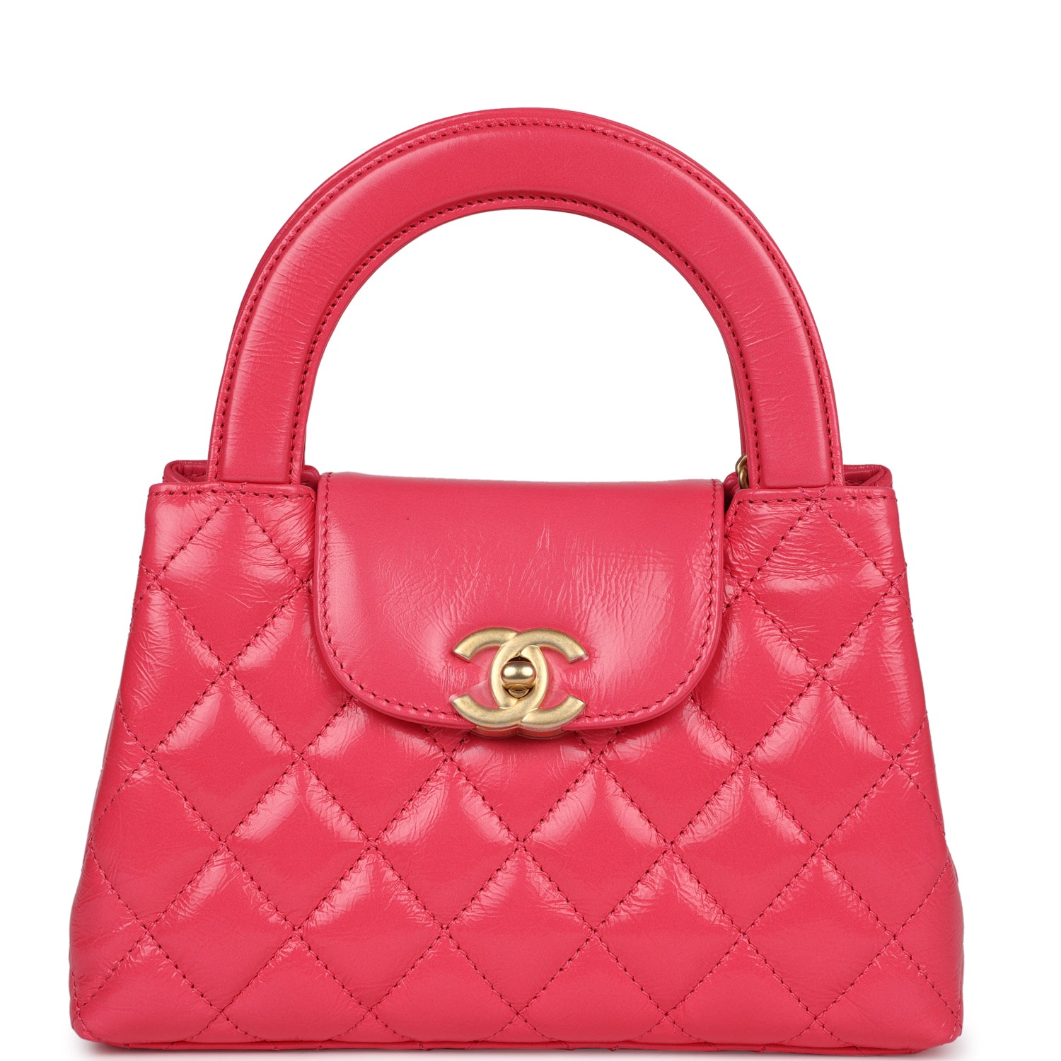 Chanel Small Kelly Shopper Dark Pink Shiny Aged Calfskin Brushed Gold Hardware