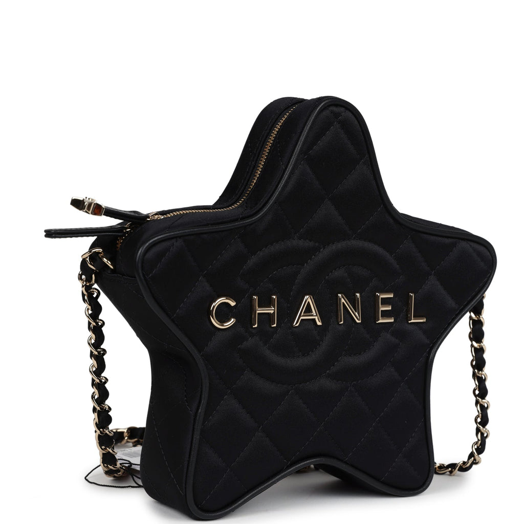 Chanel Star Bag Black Satin Light Gold Hardware