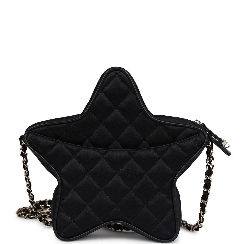 Chanel Star Bag Black Satin Light Gold Hardware