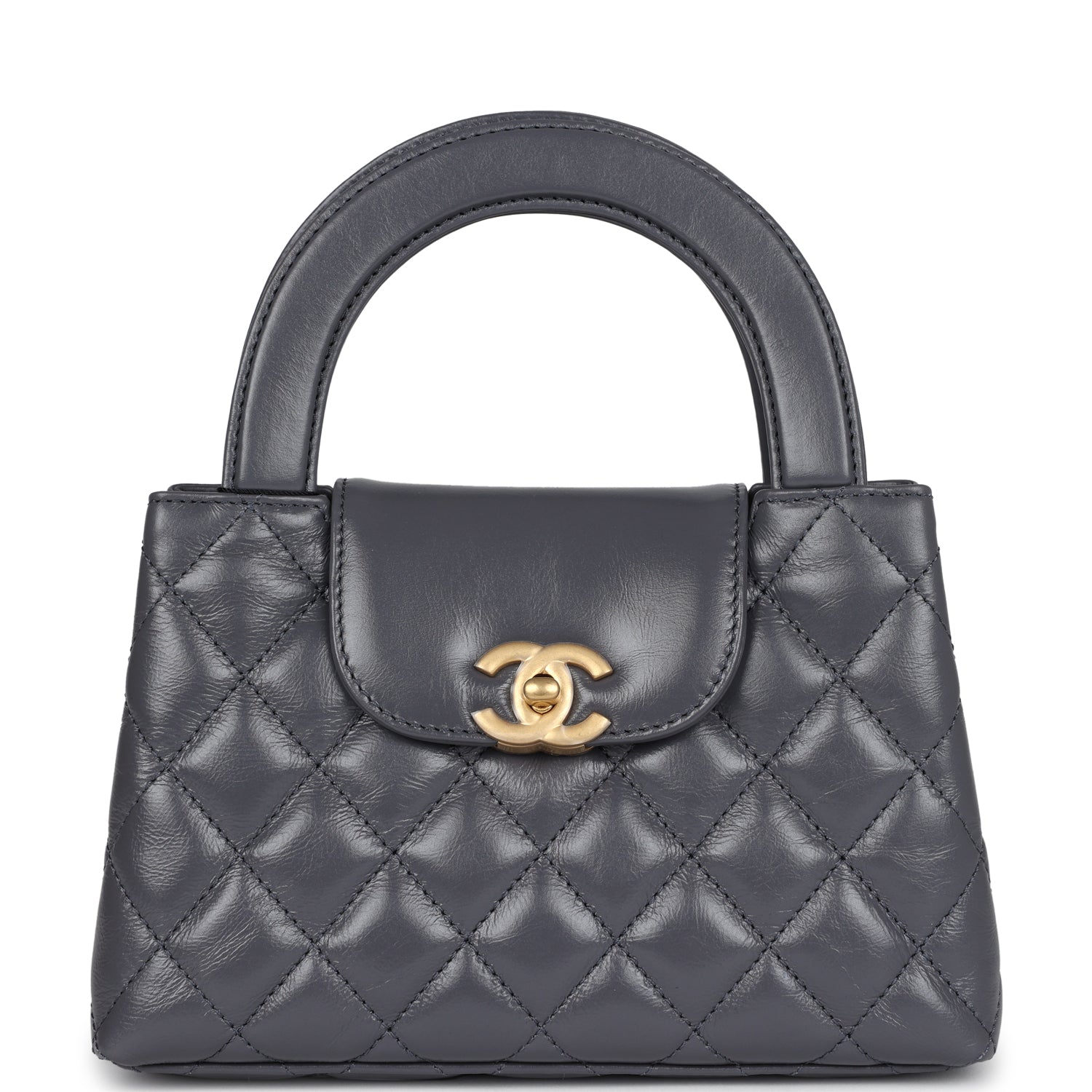 Chanel Small Kelly Shopper Dark Grey Shiny Aged Calfskin Brushed Gold Hardware