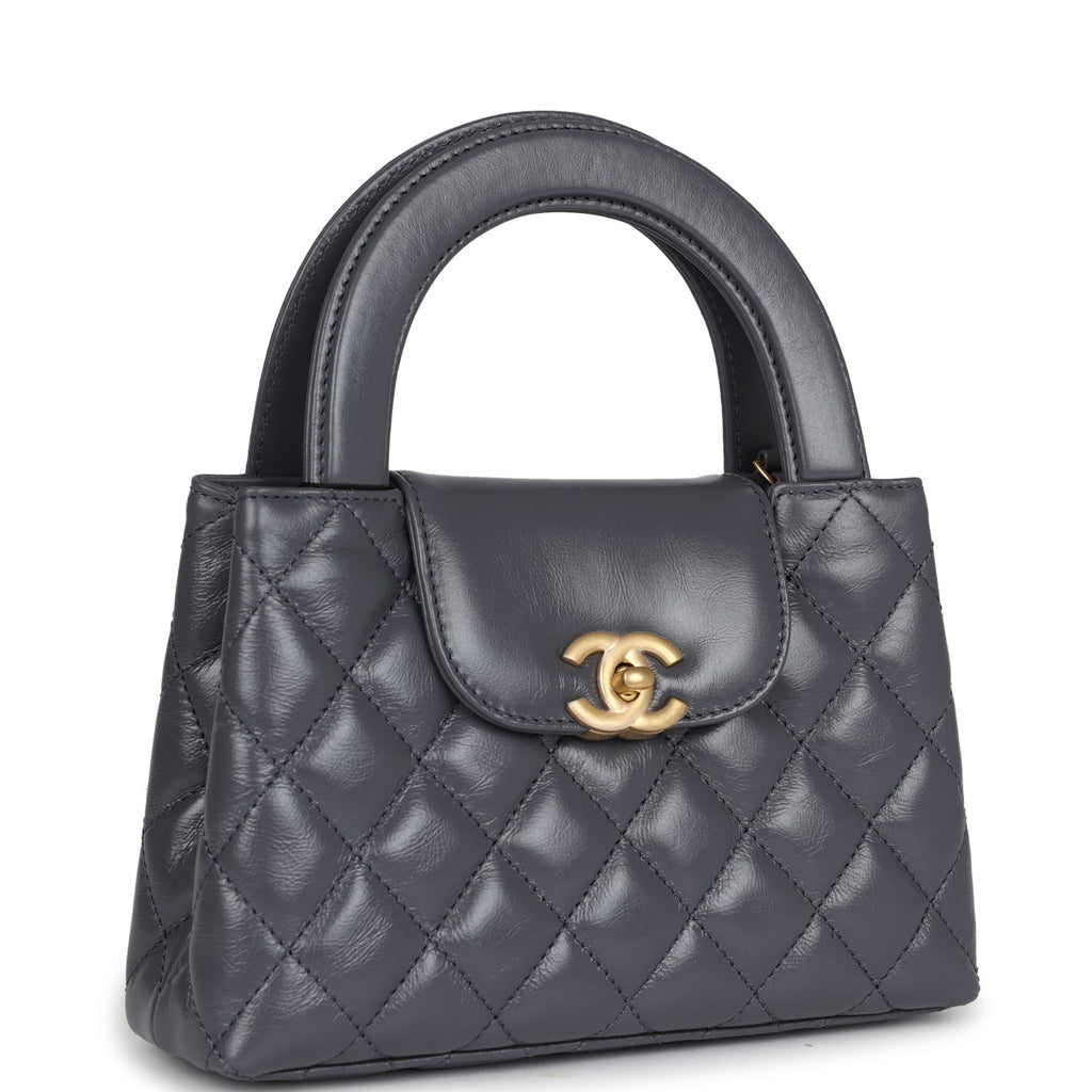 Chanel Small Kelly Shopper Dark Grey Shiny Aged Calfskin Brushed Gold Hardware