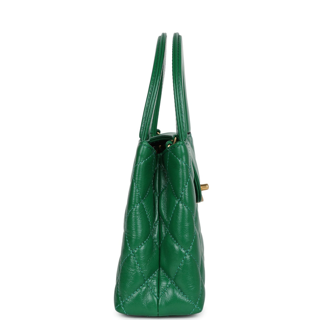 Chanel Small Kelly Shopper Dark Green Shiny Aged Calfskin Brushed Gold Hardware