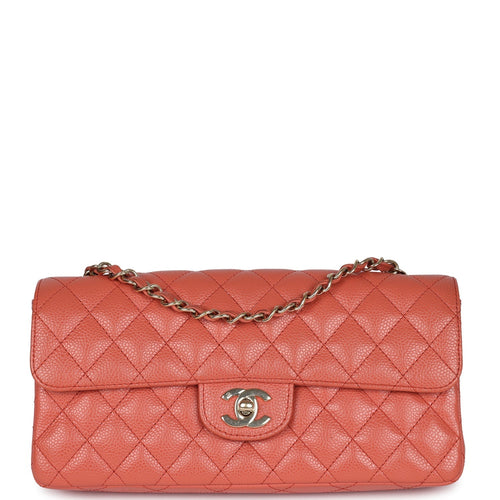 Vintage Chanel Classic East West Single Flap Coral Caviar Light Gold Hardware