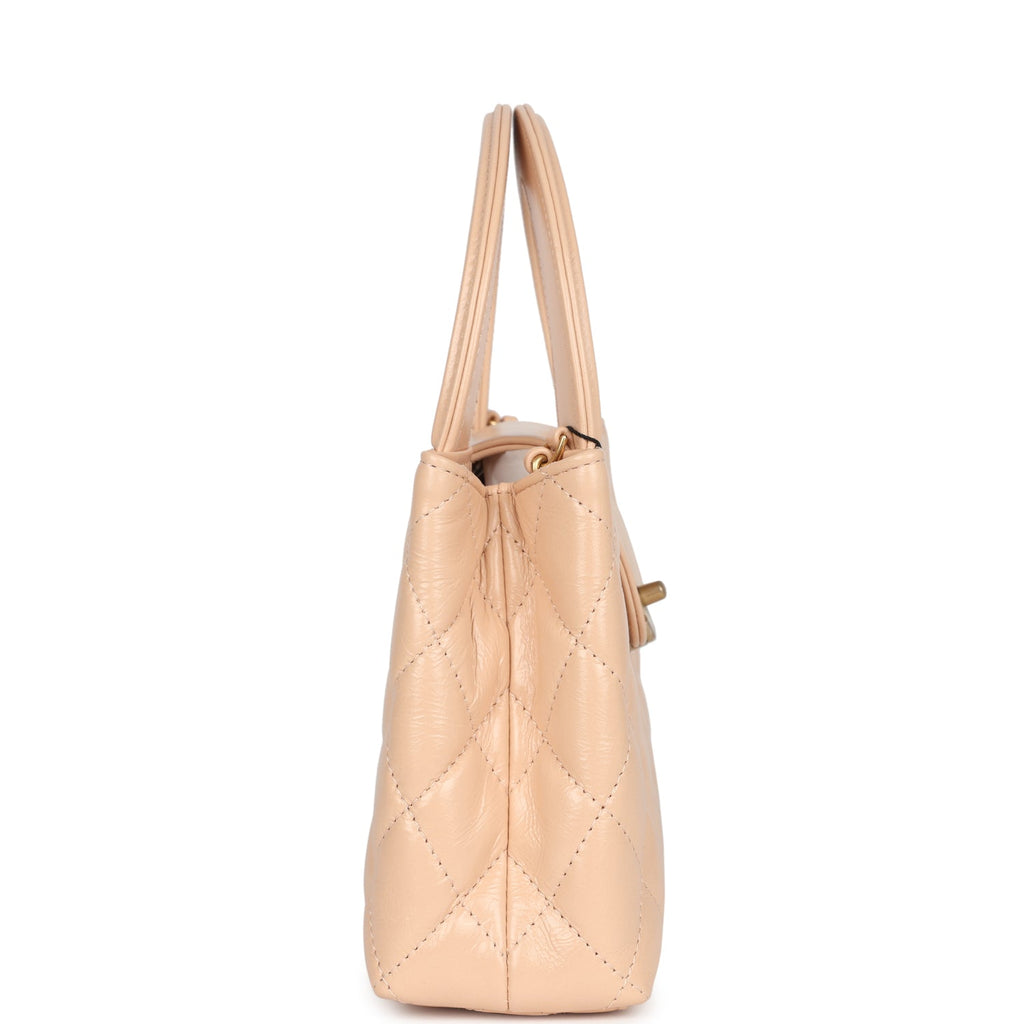 Chanel Small Kelly Shopper Beige Shiny Aged Calfskin Brushed Gold Hardware