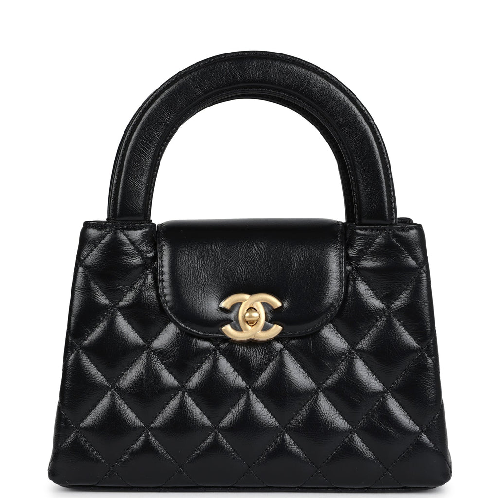 Chanel Small Kelly Shopper Black Shiny Aged Calfskin Brushed Gold Hardware