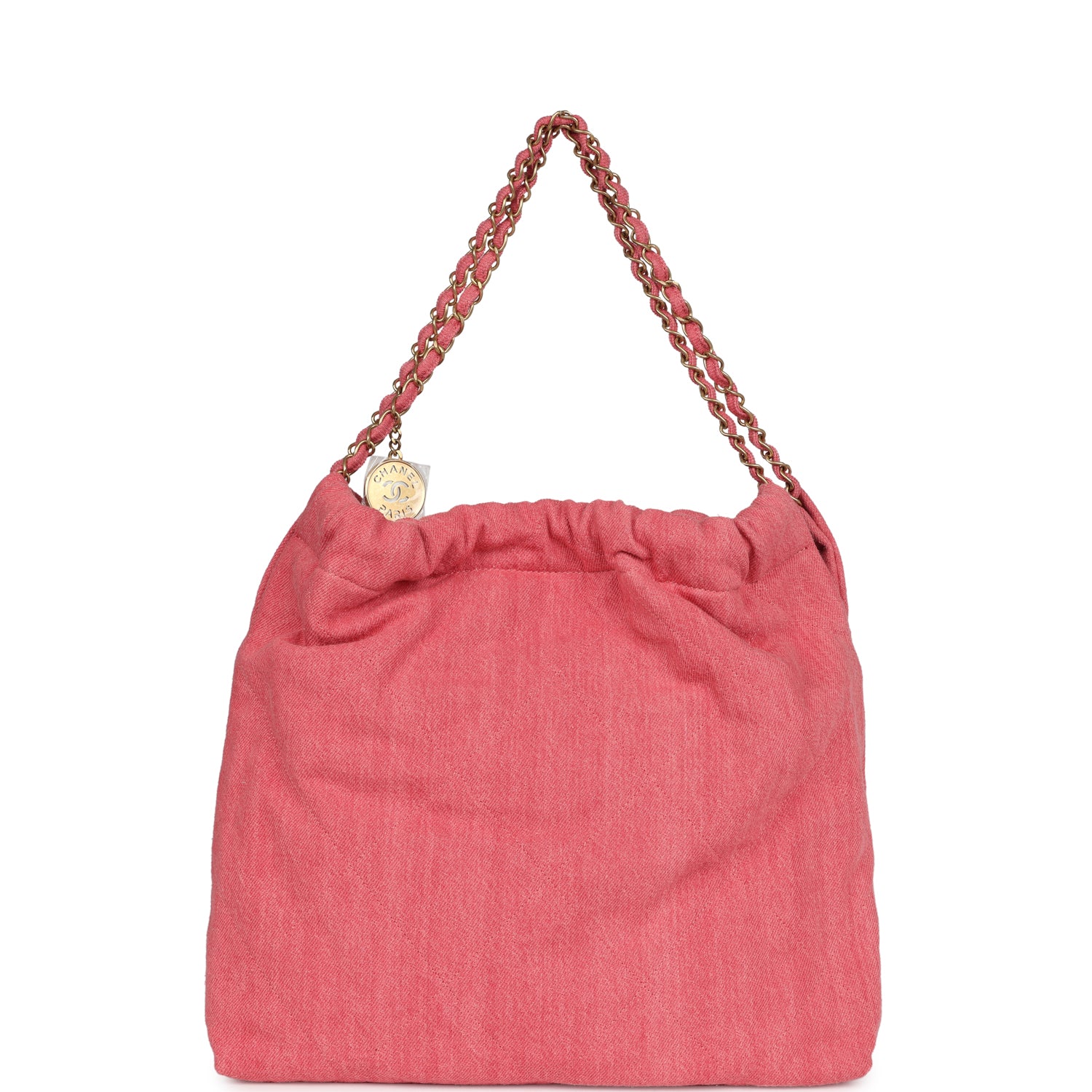 Chanel Small 22 Bag Light Red Washed Denim Gold Hardware