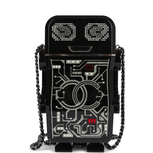 Chanel Limited Edition Robot Minaudière Bag Black Plexiglass and Crystals Ruthenium Hardware