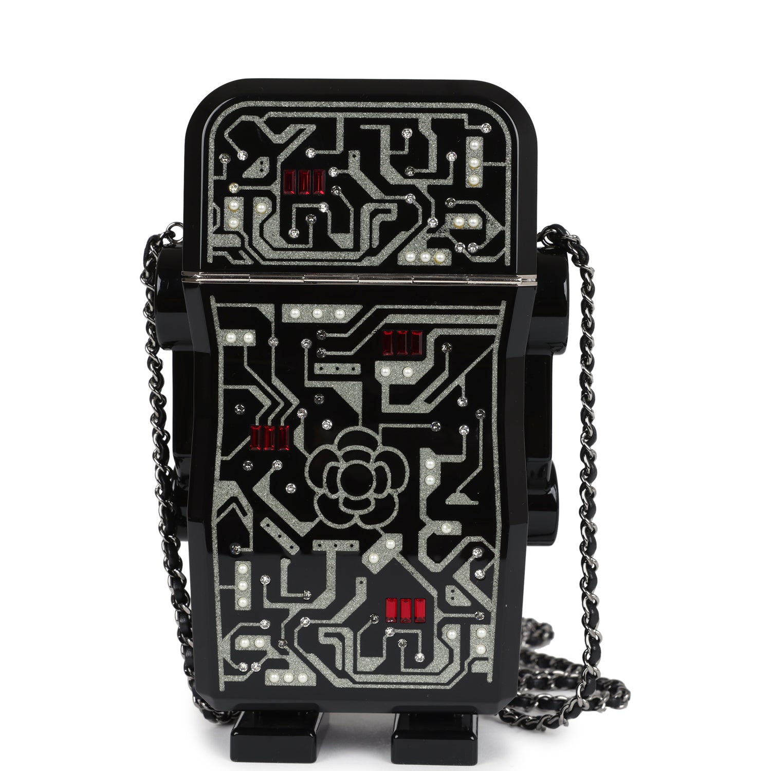 Chanel Limited Edition Robot Minaudière Bag Black Plexiglass and Crystals Ruthenium Hardware