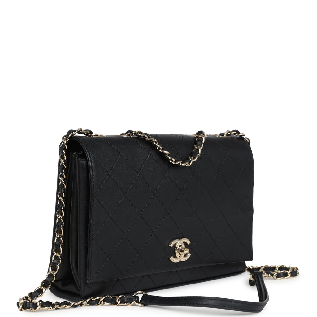 Chanel Flap Bag Black Calfskin Light Gold Hardware