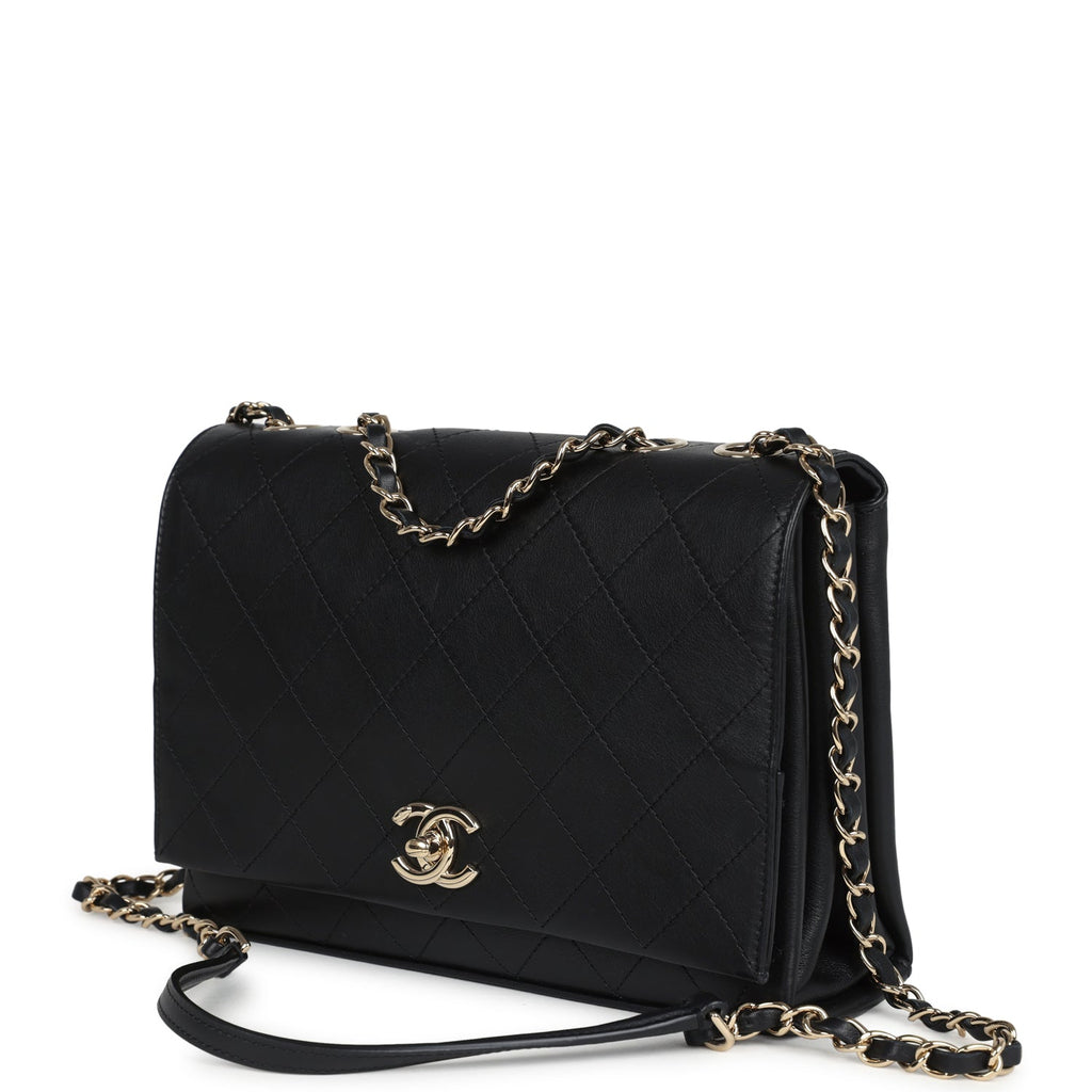 Chanel Flap Bag Black Calfskin Light Gold Hardware