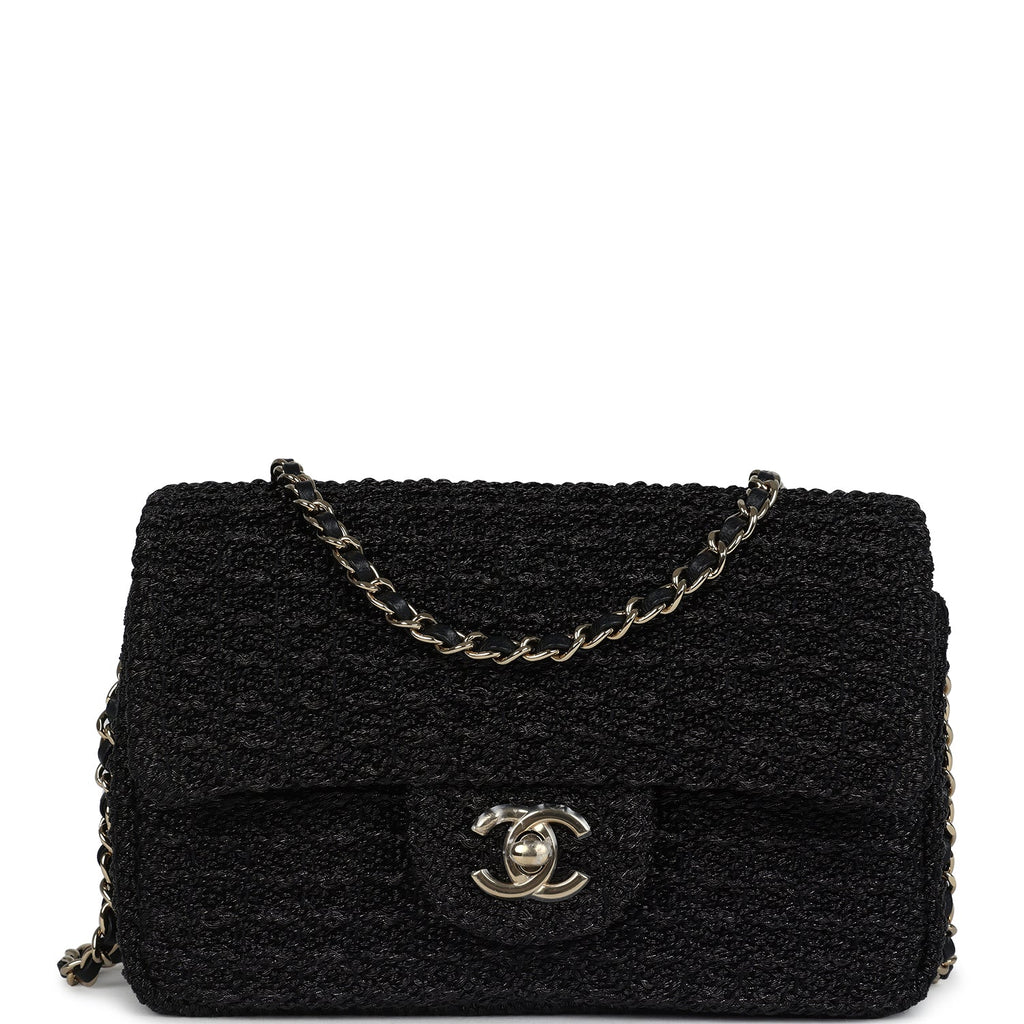 Chanel Mini Summer Nights Flap Bag Black Woven Patent Leather Light Gold Hardware