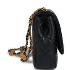 Chanel Mini Pearly Chain Flap Bag Black Lambskin Brushed Gold Hardware